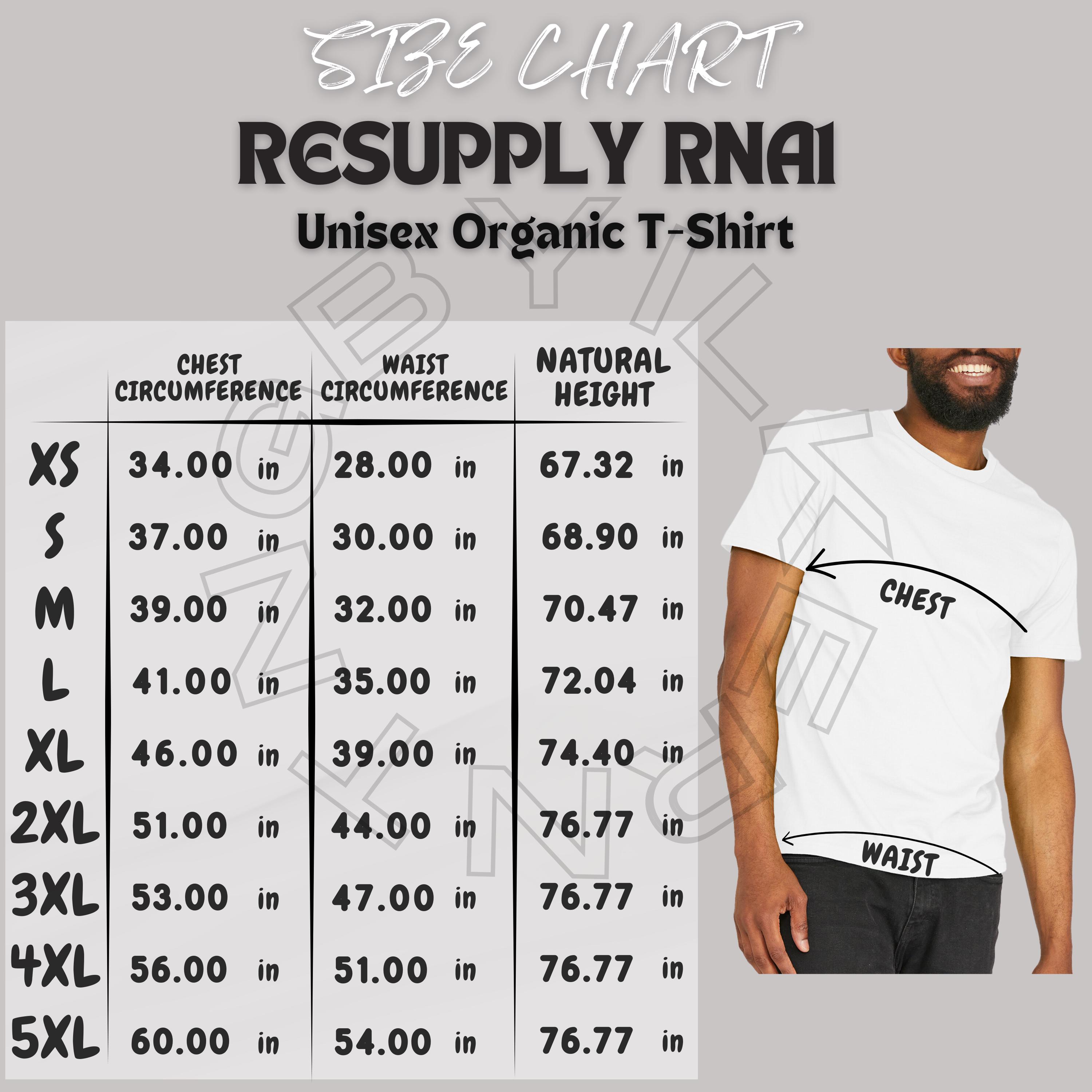 Unisex Organic T-shirt Size Chart - Resupply RNA1 (PNG, JPEG, MP4