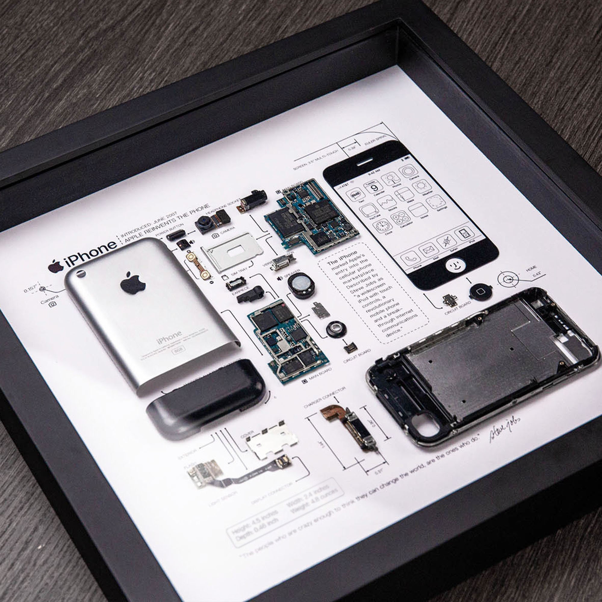 額入りiPhone 2G分解アート：テクノロジー愛好家へのギフト（13x13x1.8