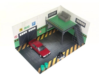 DIYジオラマモデルキット モデルカーディスプレイ 2階建てレンガ
