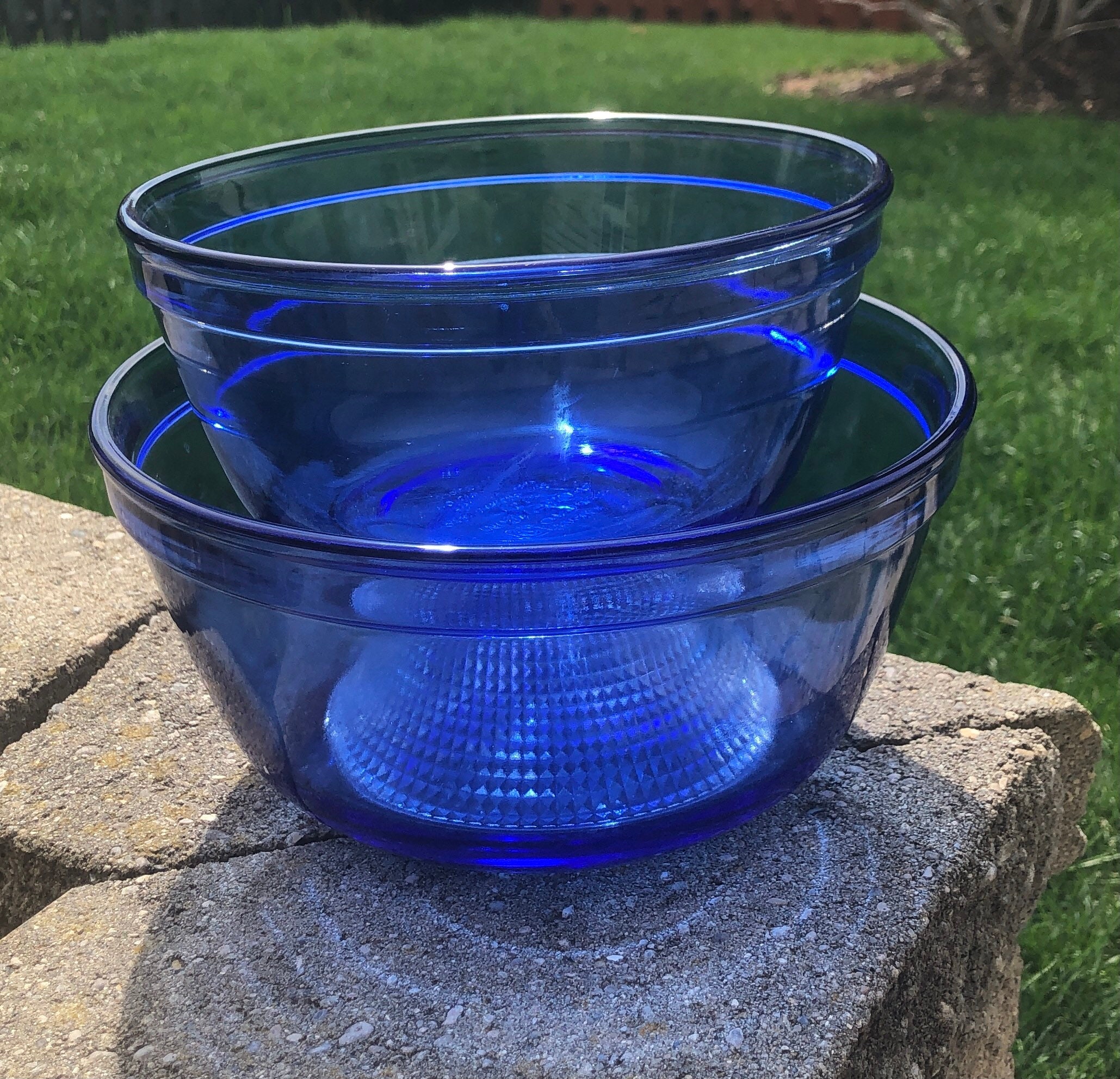 Anchor Hocking Cobalt Blue Mixing Bowl Set (2) - Etsy