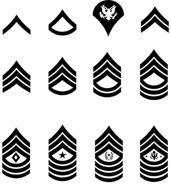 アメリカ陸軍階級章シェブロン、全色、デジタルベクター SVG、png、dxf