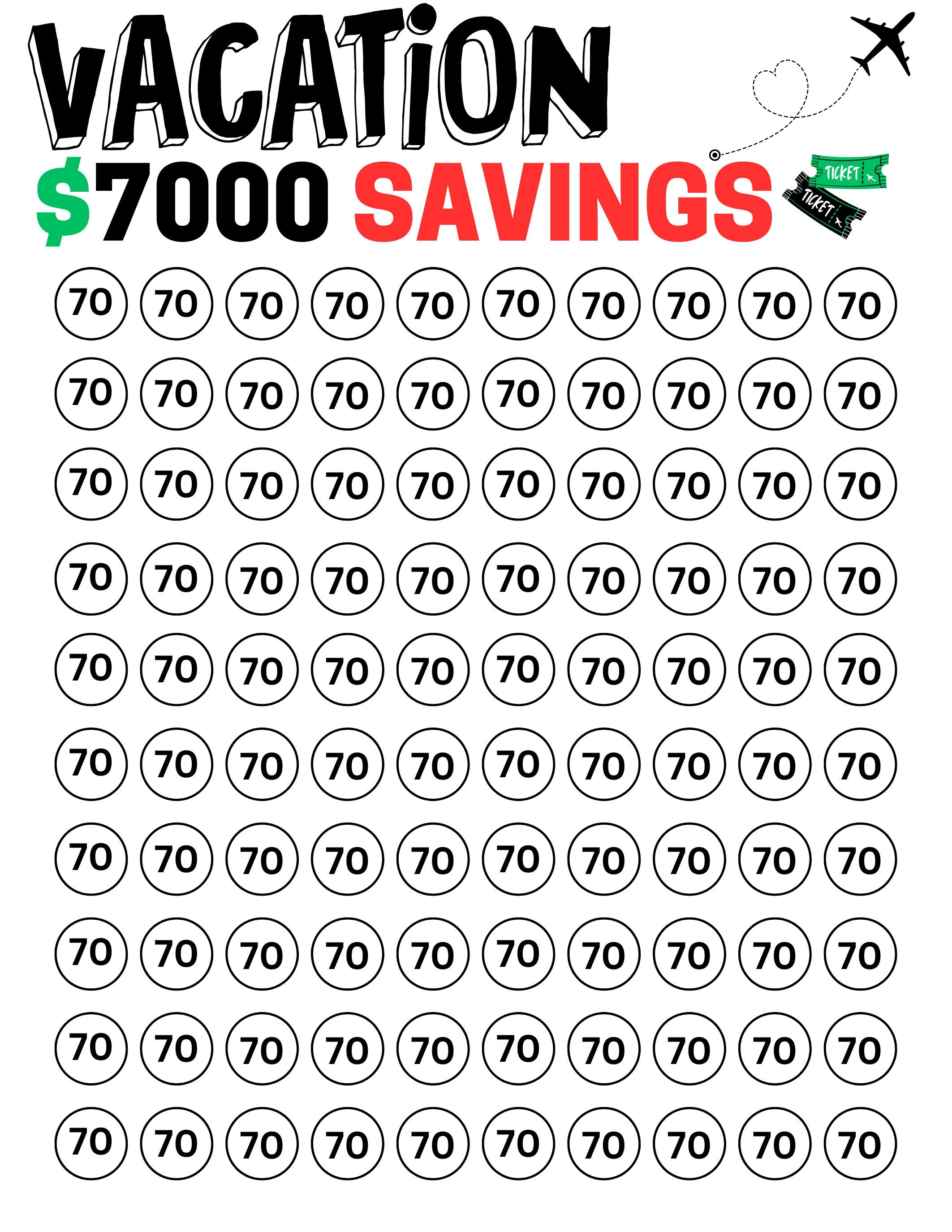 7k Vacation Savings Challenge - Etsy