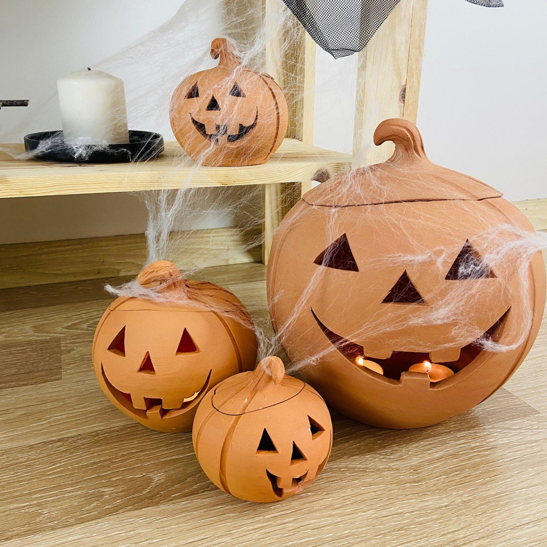 Terracotta Jack O Lantern Candle Holder, Rustic Halloween Decor - Etsy