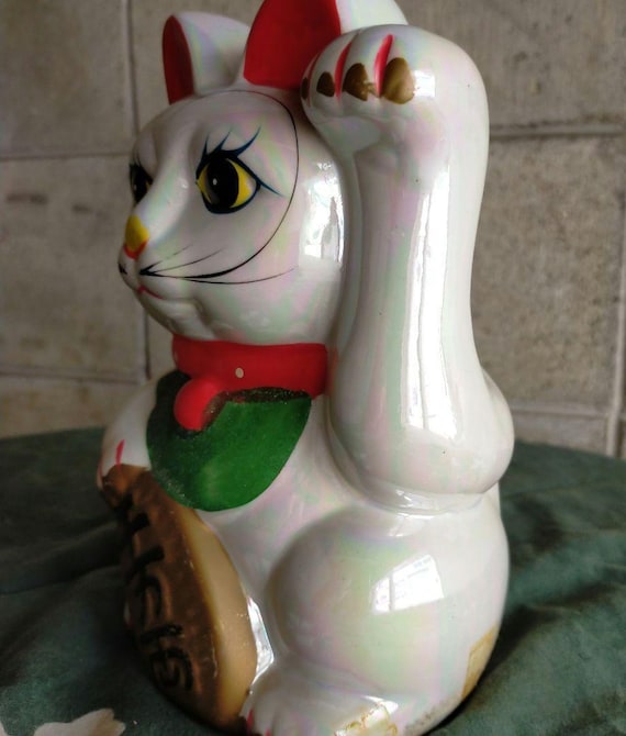 Showa Retro Lucky Cat Coin Bank – Japanese Maneki Neko Figurine