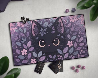 MTGプレイマット 猫、かわいい紫色のTCGプレイマット、ゾーン付きMTG