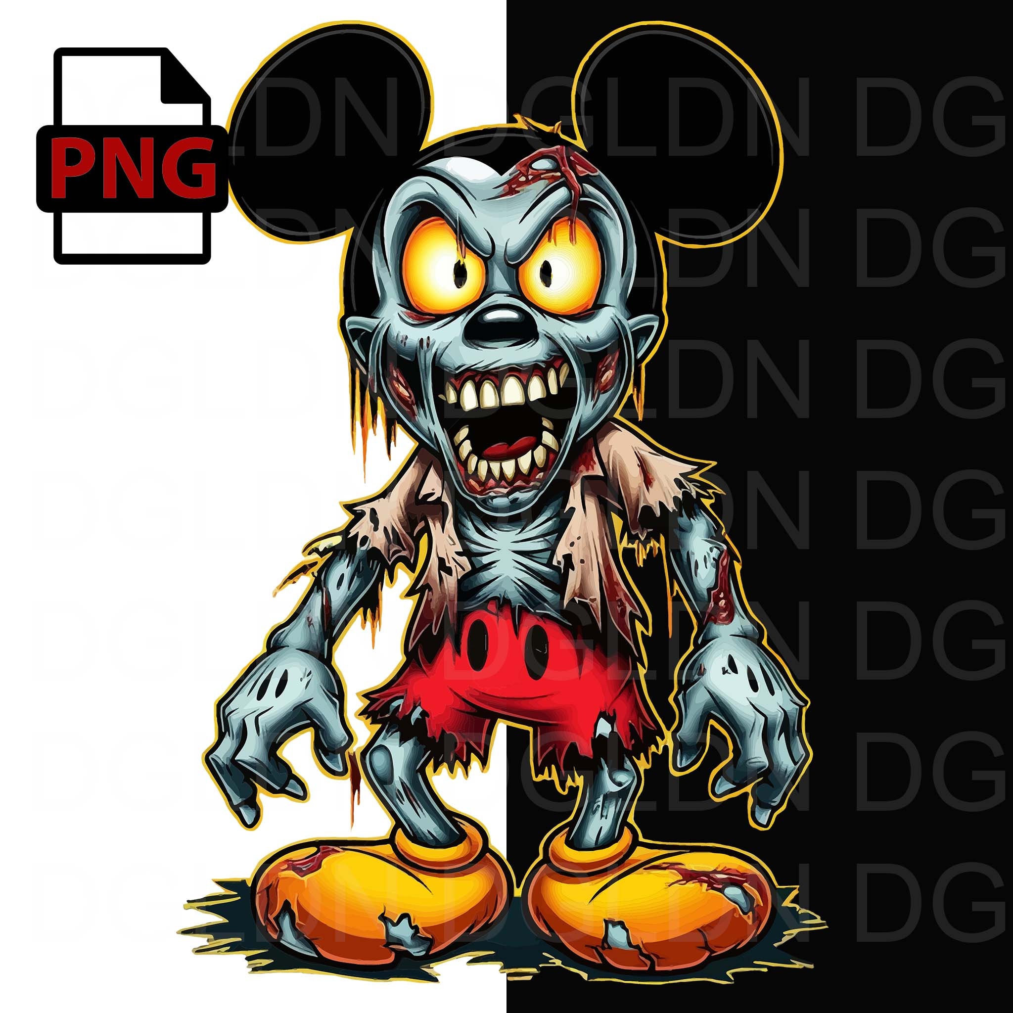 ゾンビミッキーマウスPNG：高解像度ハロウィーンクリップアート