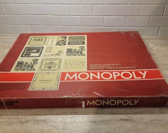 1964 年製ヴィンテージの赤い箱入りモノポリー ボード ゲーム。 - Etsy