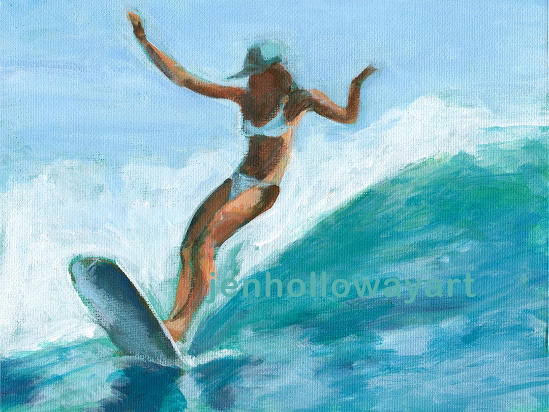 Surf Girl Art, Surf Girl Painting, Surfer Girl Painting, Surf Art