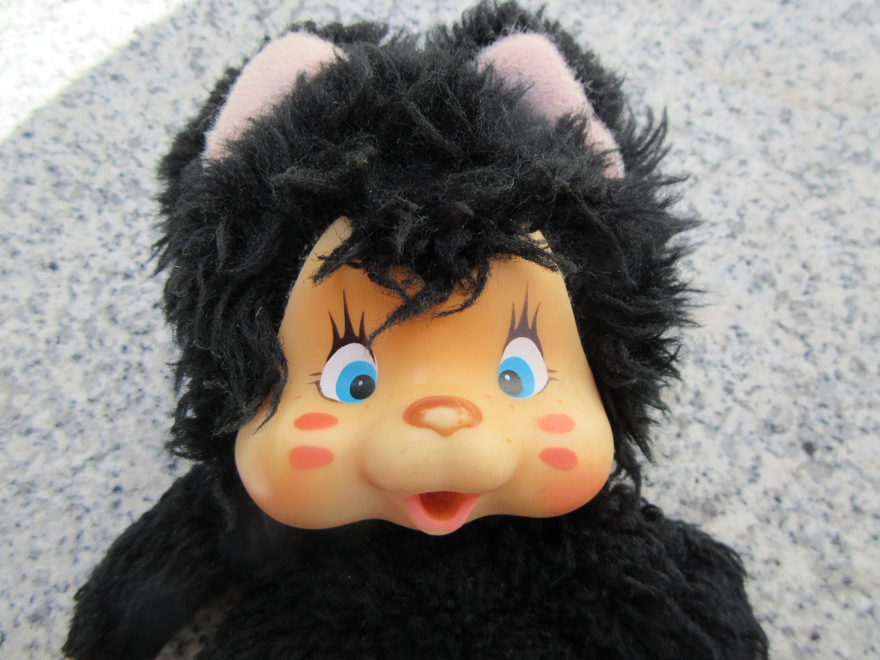 Vintage 1979s NYAMY Washino Black Kitten Monchhichi Doll, Thumb