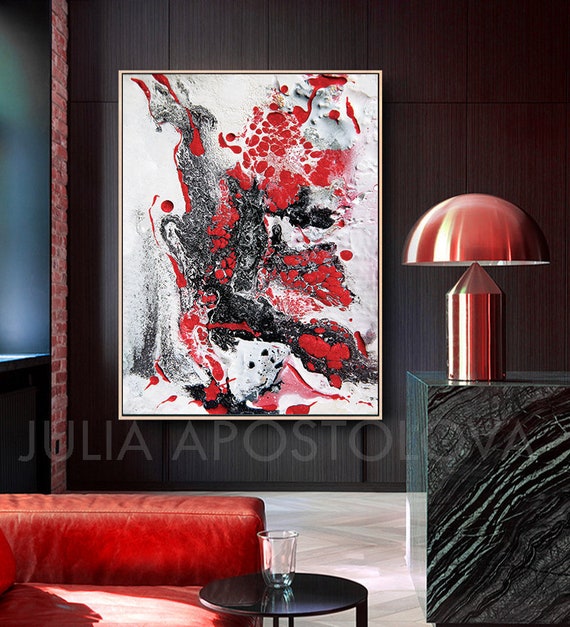 作者不詳 赤と黒の抽象画 キャンバスアート 1972年 作者不詳 赤と