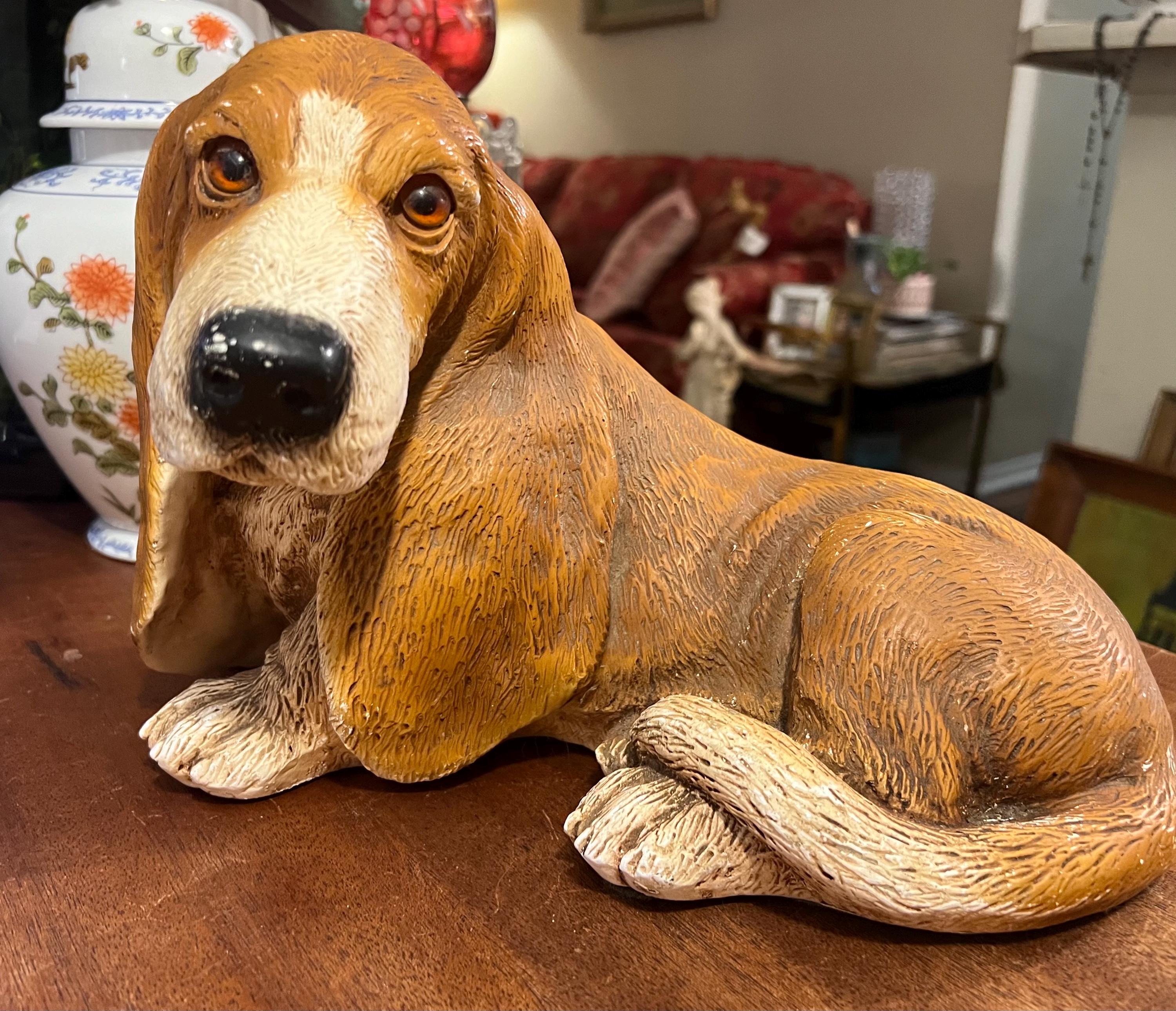 Vintage Homco Basset Hound Figurine, 1983 Faux Amber Eyes