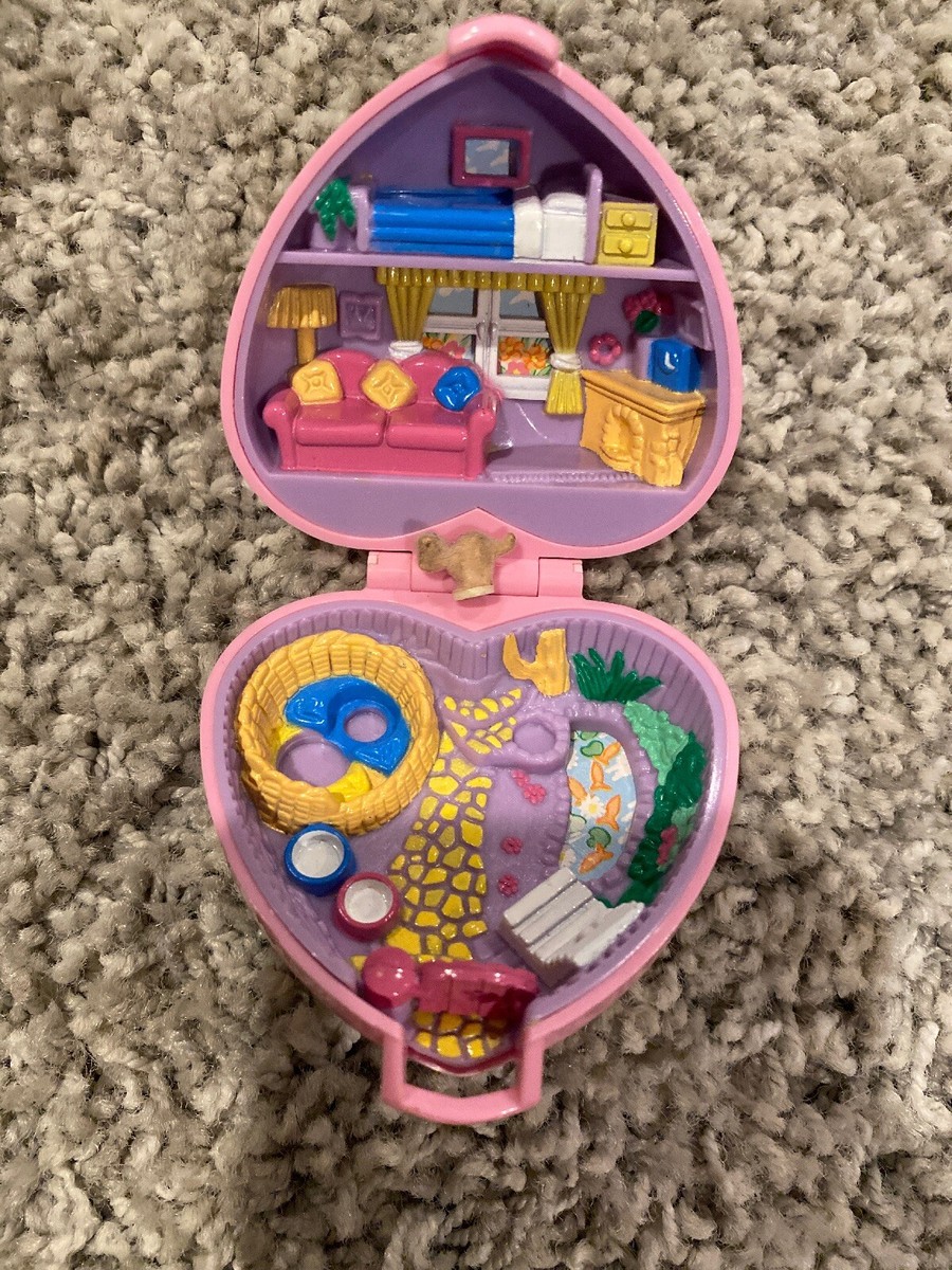 Vintage Polly Pocket 1993 Kozy Kitties Pets Cottage Pink Heart Cat