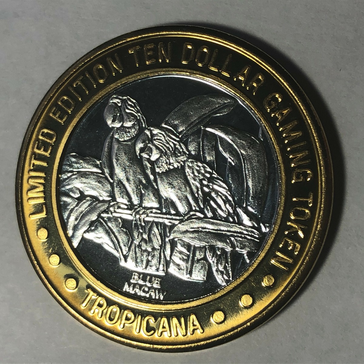 Tropicana Blue Macaw $10 Dollar Casino Token .999 Silver Round