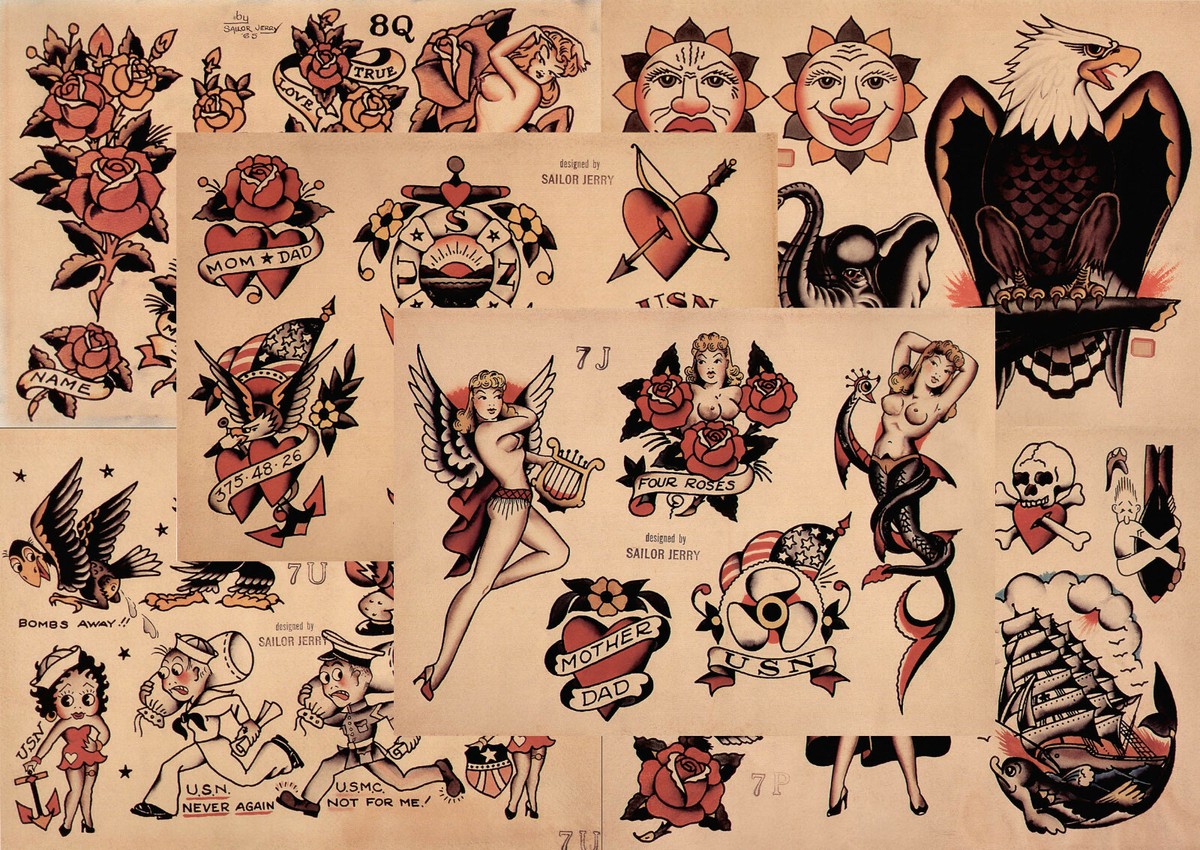 Sailor Jerry Traditional Vintage Style Tattoo Flash 6 Sheets 11x14
