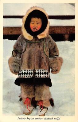 ESKIMO BOY Alaska Caribou Coat Native American Indian c1950s