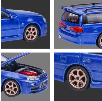 POP RACE 1:64 Nissan GT-R R34 Stagea BAYSIDE BLUE Diecast Model