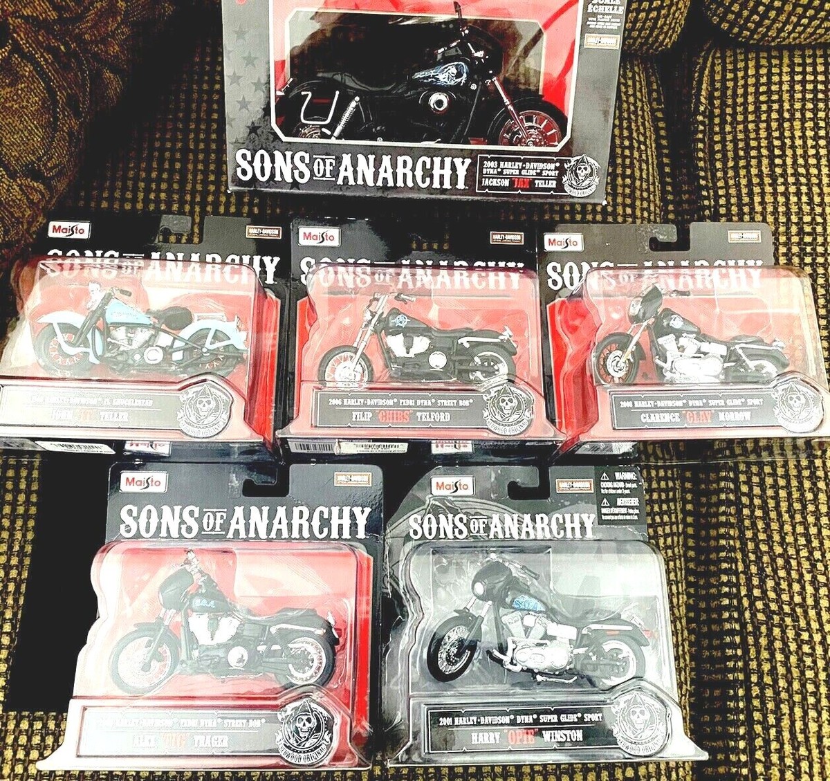 MAISTO SONS OF ANARCHY SAMCRO HARLEY MODEL BIKES RARE Complete SET