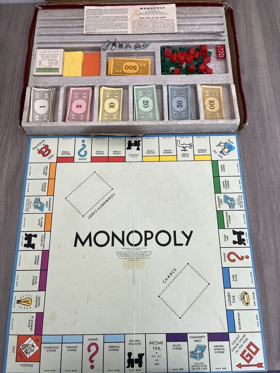 Vintage 1964 Monopoly Board Game Parker Brothers W/ Original Box