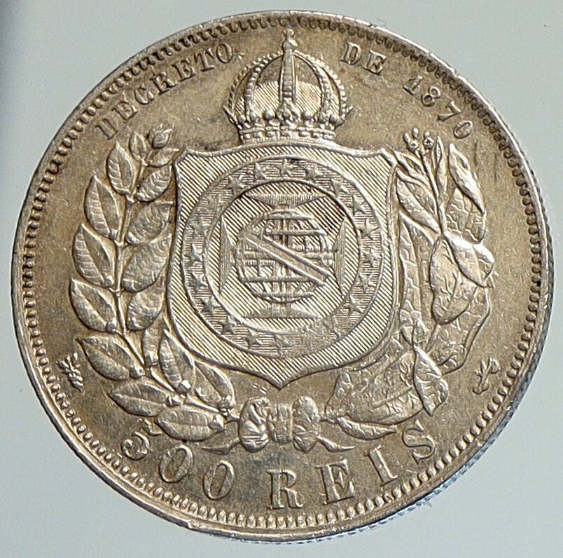 1889 BRAZIL w King Dom Pedro II Antique Brazilian Silver 500 Reis