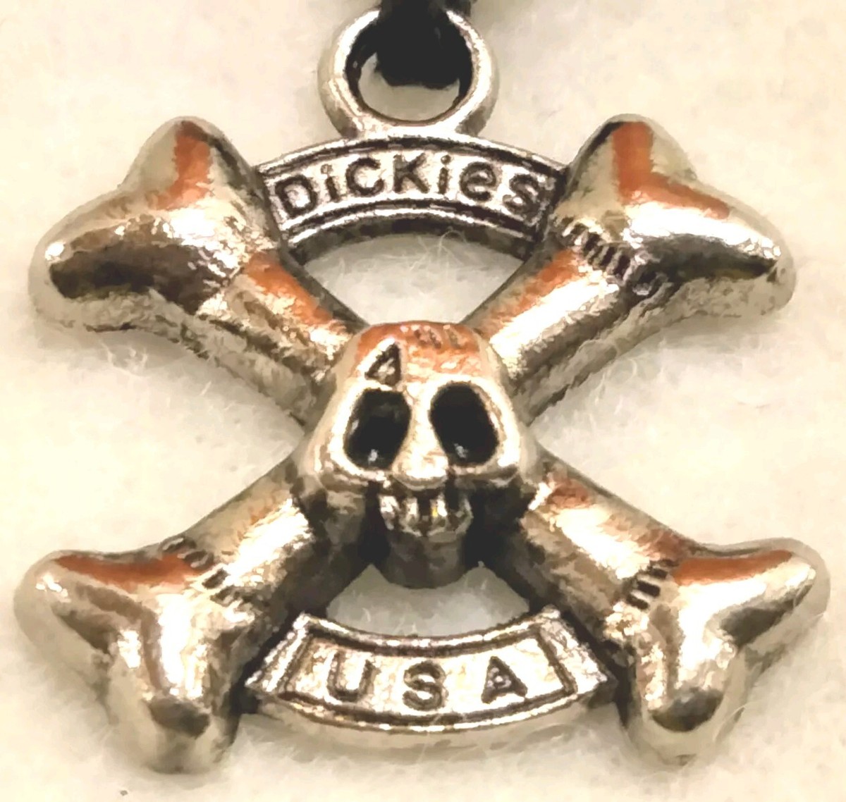 Dickies USA Skull & Crossbones Silver Metal Charm Pendant Zipper