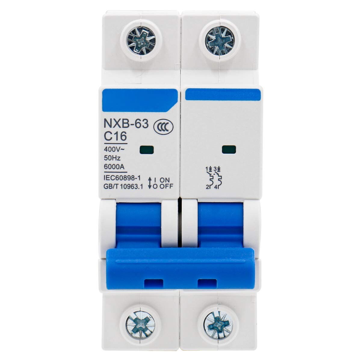 6Pcs NXB-63 2P C16 CHINT Circuit Breaker 2Pole 400V AC Miniature