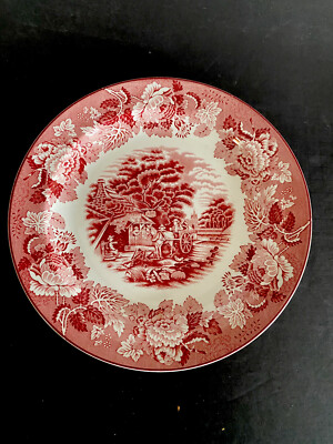 Enoch Woods English Scenery Woods Ware Plate Red Transfer Ware 10