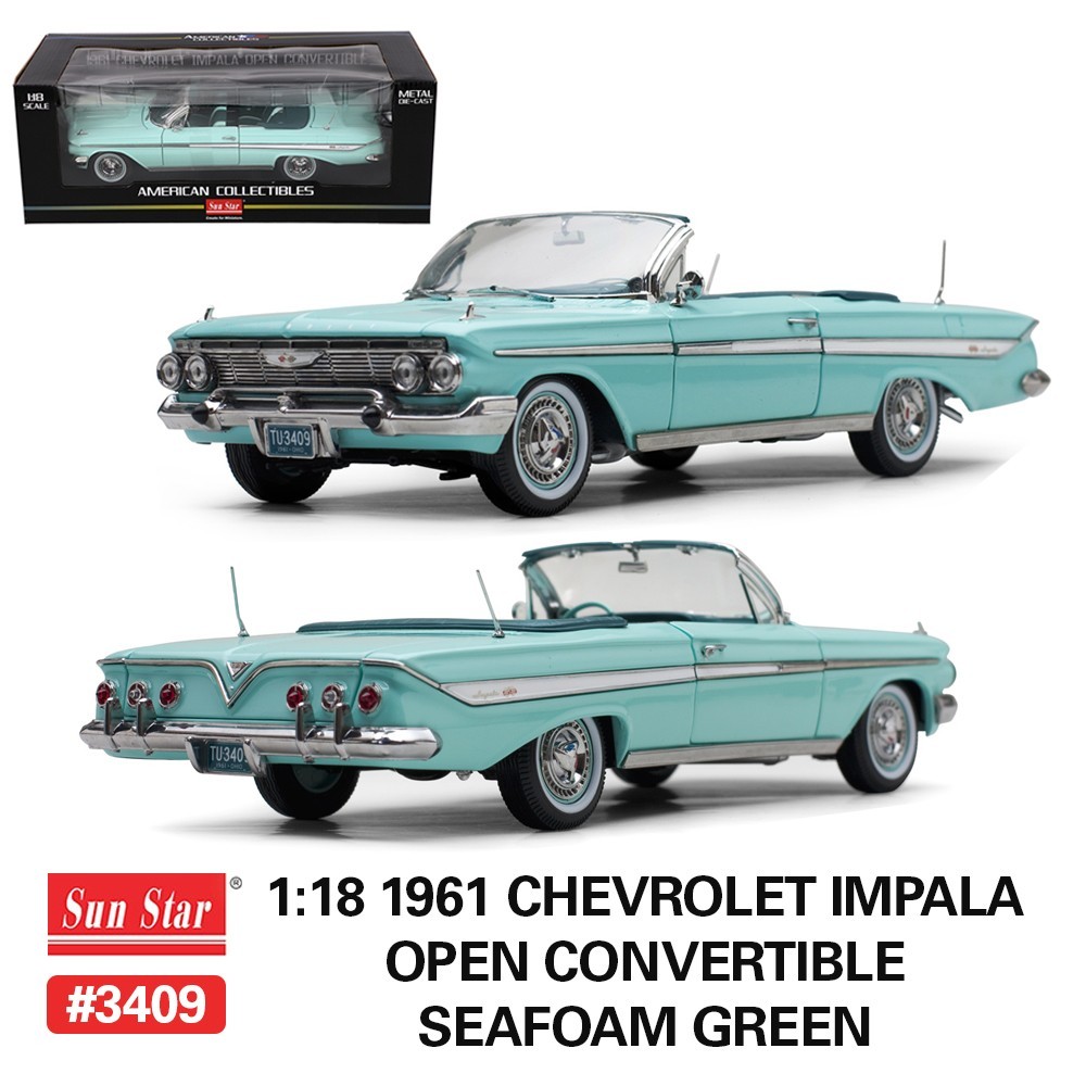 1:18 1961 CHEVROLET IMPALA OPEN CONVERTIBLE SEAFOAM GREEN SUN STAR