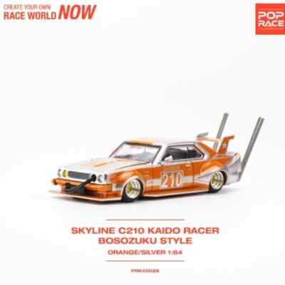 Pop Race 1:64 Skyline C210 Kaido Racer Bosozoku Style Orange PR64