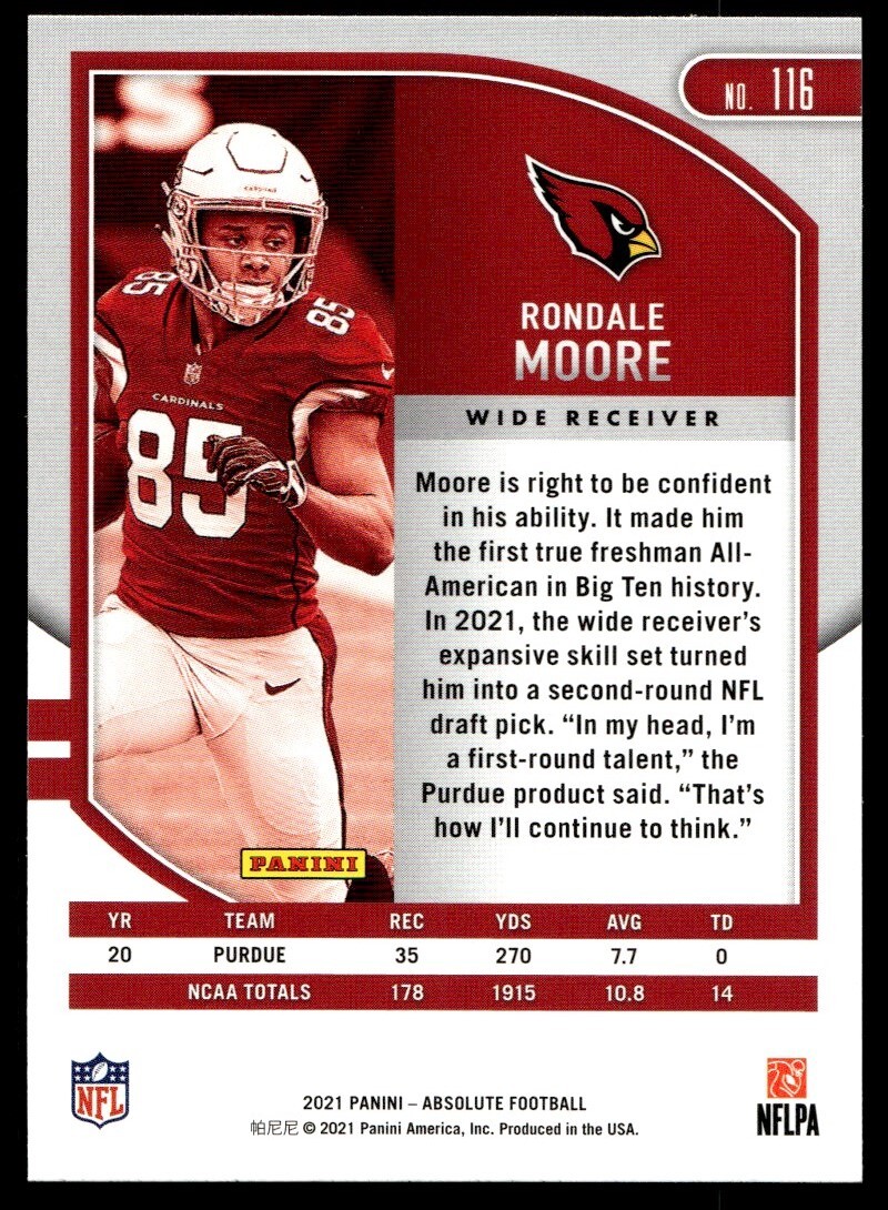 2021 Panini Absolute Rondale Moore Rookie G31 Arizona Cardinals