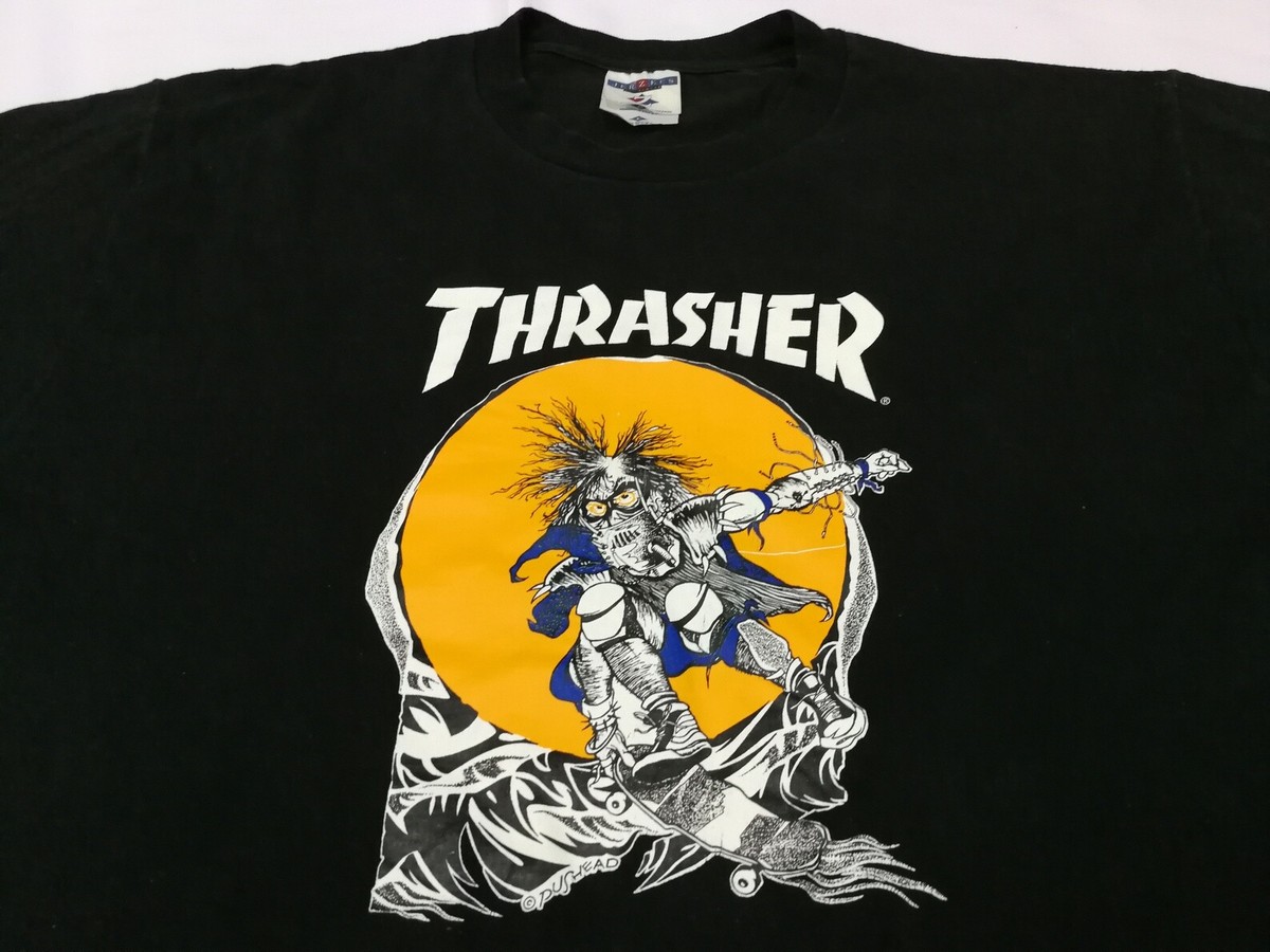 Vintage 90s Thrasher Pushead T Shirt USA Skateboard Skate Powell