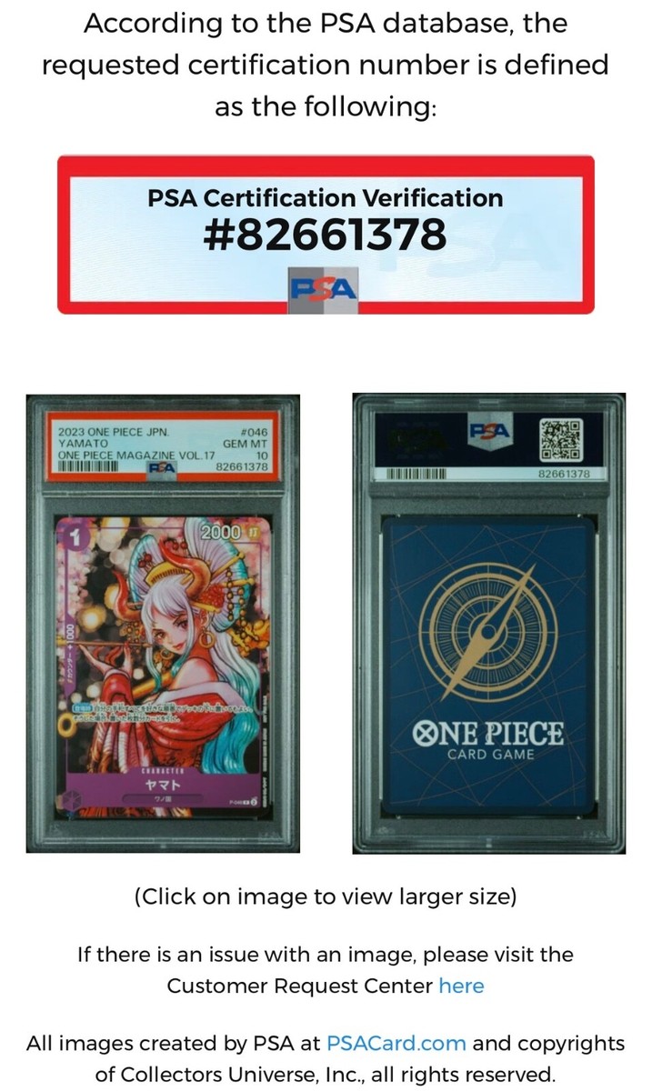 PSA 10 Yamato P-046 Promo Japanese ONE PIECE Card Magazine Vol.17
