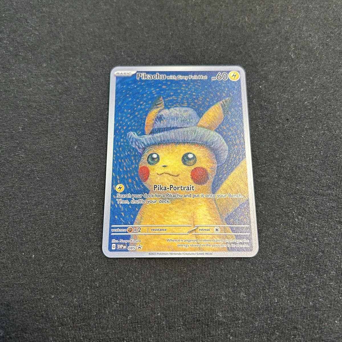 ⚡️Gold Metal Pikachu with Grey Felt Hat Fan Art Card Collectible