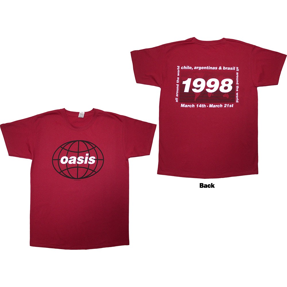 Oasis 1998 World Tour - South America T-Shirt Red New | eBay