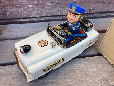 VTG MYSTERY POLICE CAR TIN BATTERY TOY w/ ORIGINAL BOX TN NOMURA