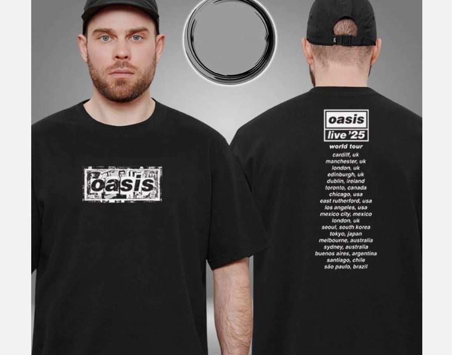 Oasis Merch For Cardiff Tour 2025 Two Sided Unisex T-Shirt | eBay
