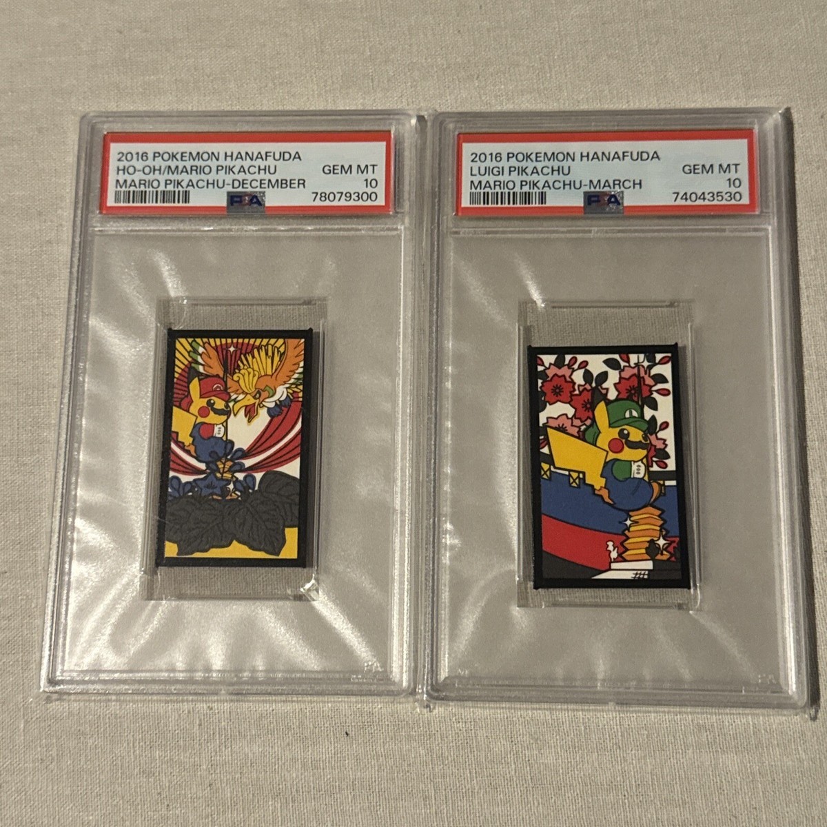 2x 2016 POKEMON HANAFUDA MARIO PIKACHU LUIGI DECEMBER HO-OH PSA 10