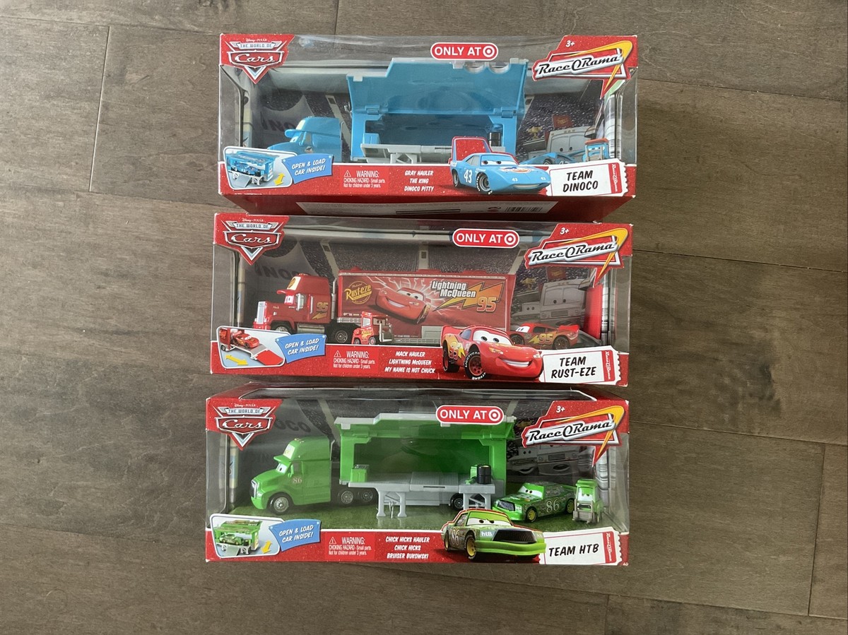 New Disney Cars Team Lot Race-O-Rama Haulers. Team Dinoco, HTB
