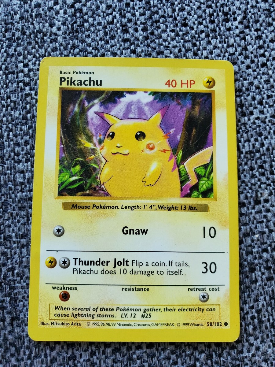 Pokemon Red Cheeks Error Shadowless Pikachu rare 58/102 Near Mint