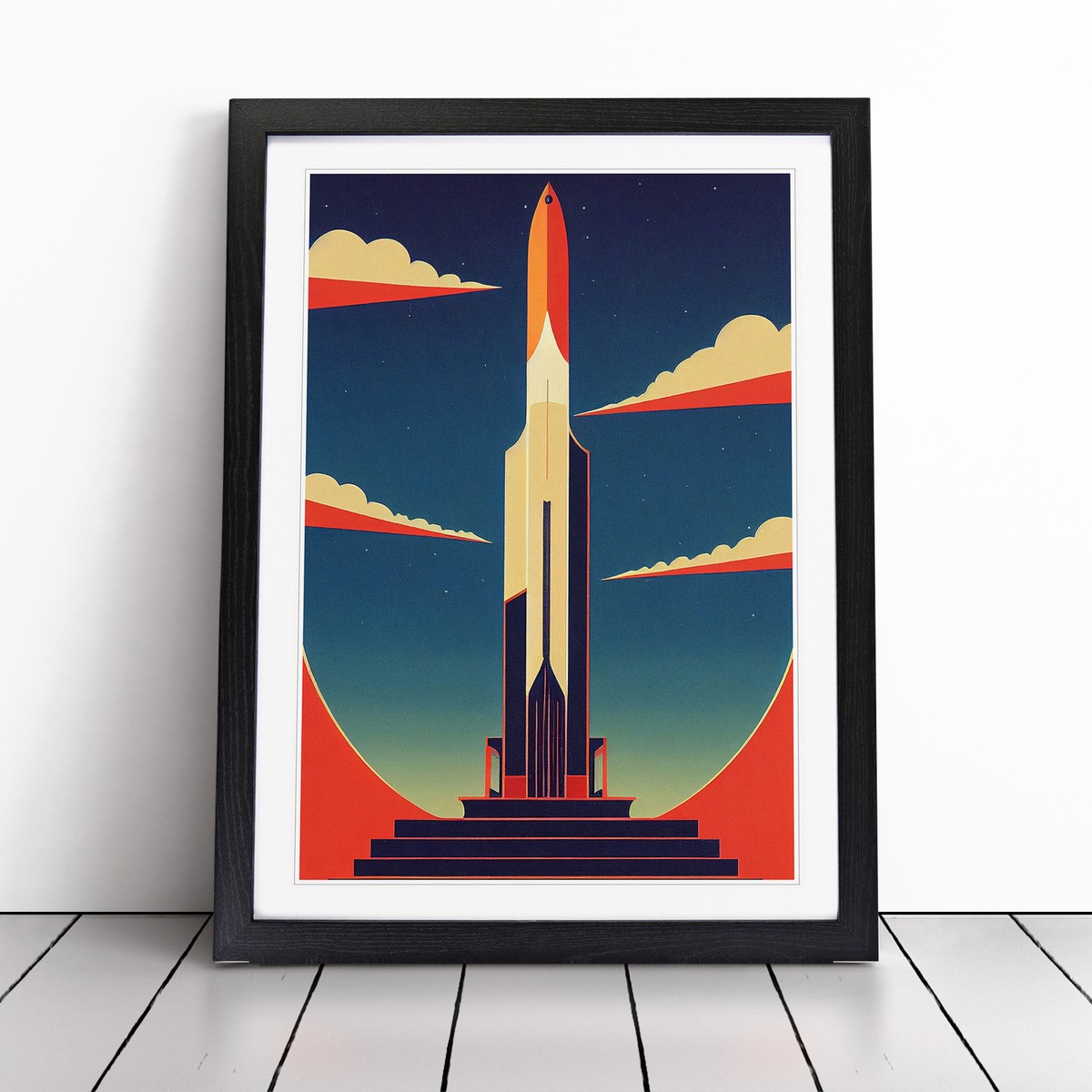 Spaceship Rocket Art Deco No.2 Framed Canvas Wall Art Print Poster