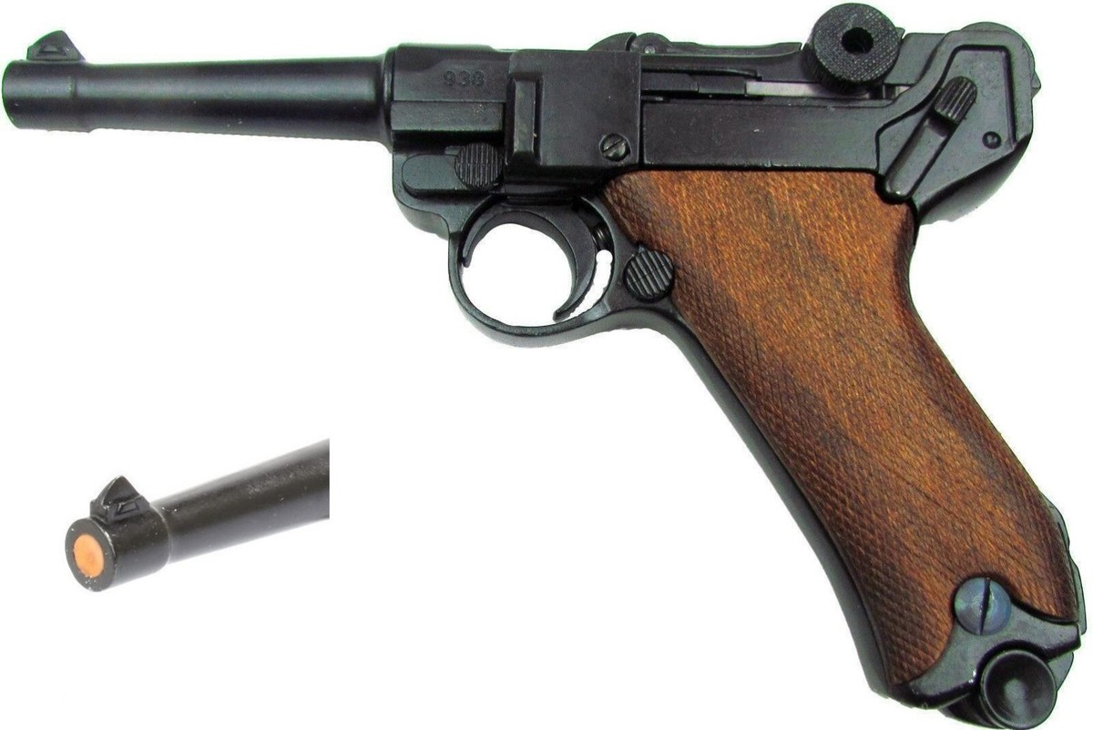 Denix German Luger Parabellum P-08 Non-Firing Prop Gun Wood Grips