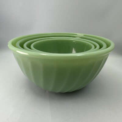 Vintage Fire King Jadeite Swirl Nesting 4pc Mixing Bowl Set USA