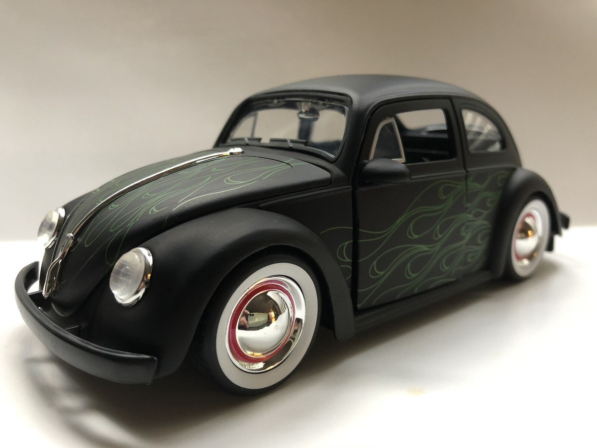 JADA 1959 VW VOLKSWAGEN BEETLE 1:24 MATTE BLACK w GREEN FLAMES NEW