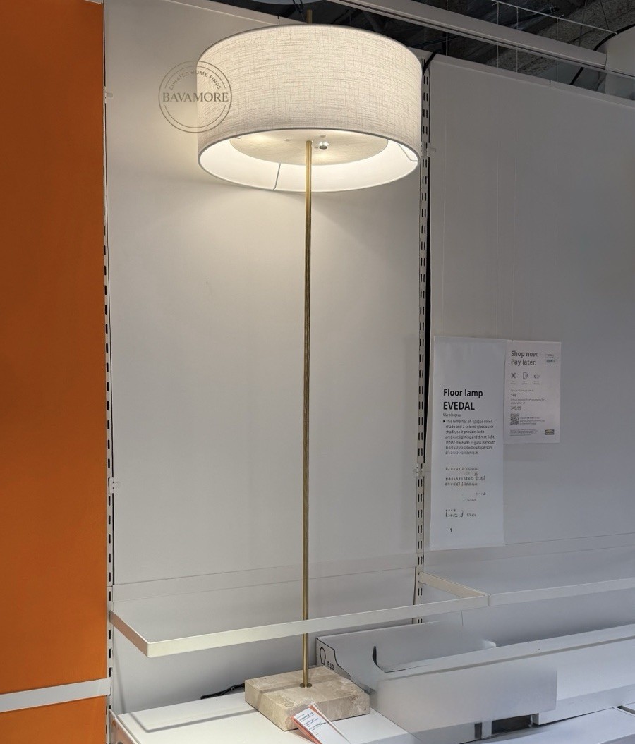 Ikea STOCKHOLM 2025 Floor lamp, white textile/brass plated, Stone