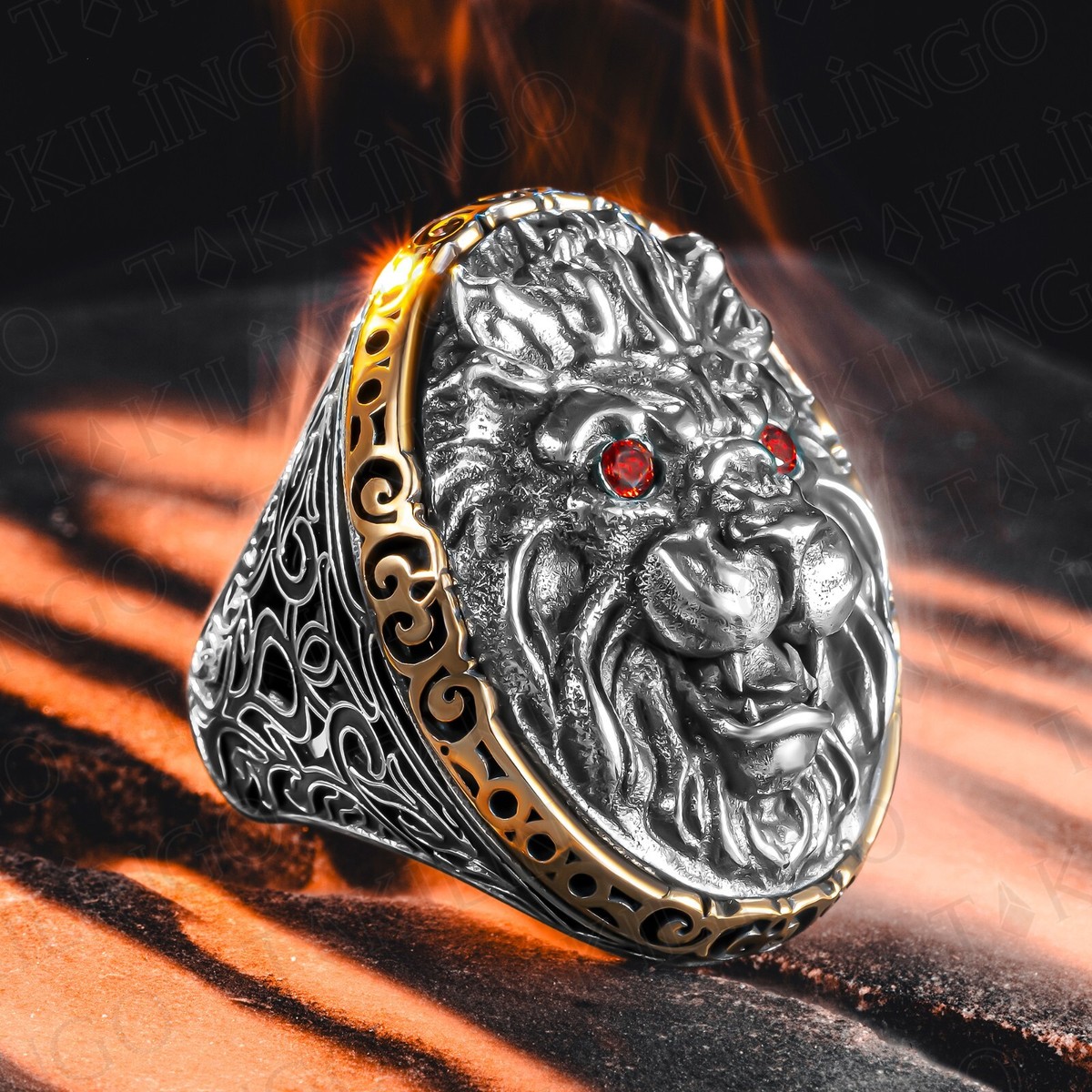 Huge Lion Head Ring Men 925 Sterling Silver Gothic Big Roaring