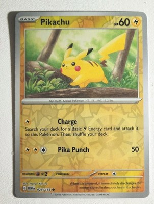 Pikachu HP60 2023 Reverse Holo Pokemon Trading Card No. 025/165 | eBay