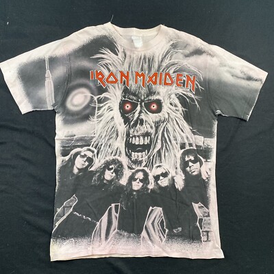 Vintage 90's 1991 Iron Maiden Over Print AOP T-Shirt XL Band Tee