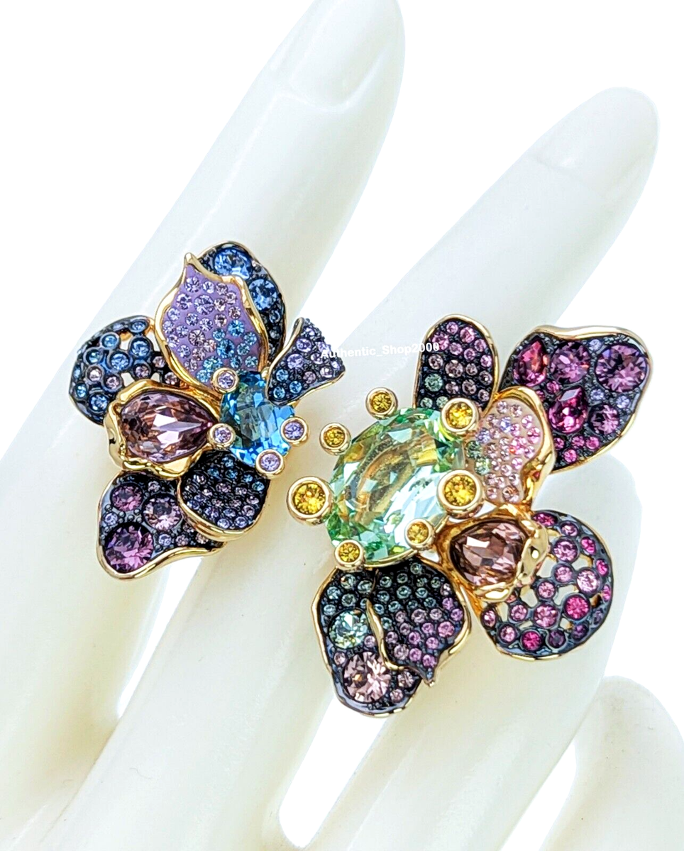 NEW 100% SWAROVSKI Multicolored Crystals Pave Flowers Idyllia Ring
