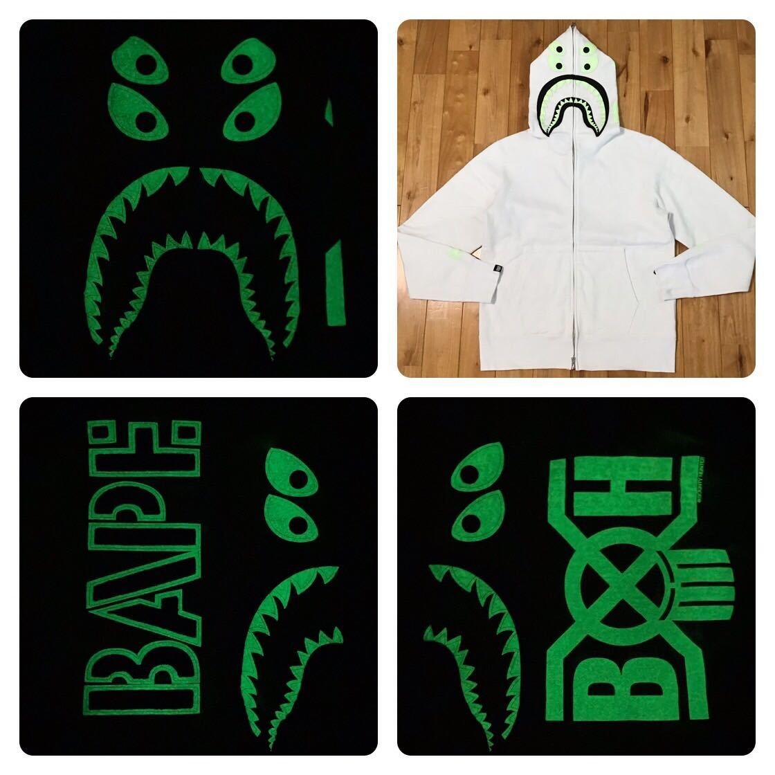 BAPE × BOUNTY HUNTER MAD Shark full zip hoodie White A Bathing Ape