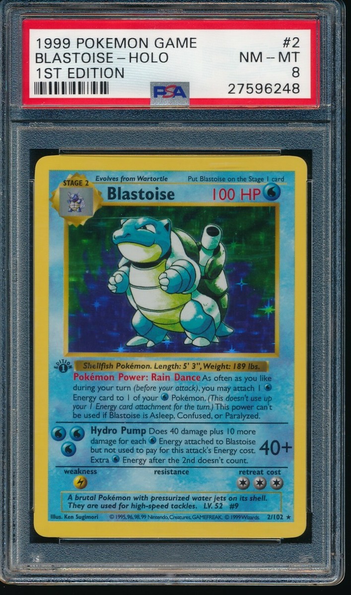 PSA 8 BLASTOISE 1999 Pokemon 1st Edition THICK STAMP #2/102 Holo