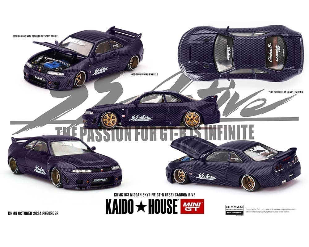 Kaido House x Mini GT Nissan GT-R (R33) Active Carbon R V2 Purple